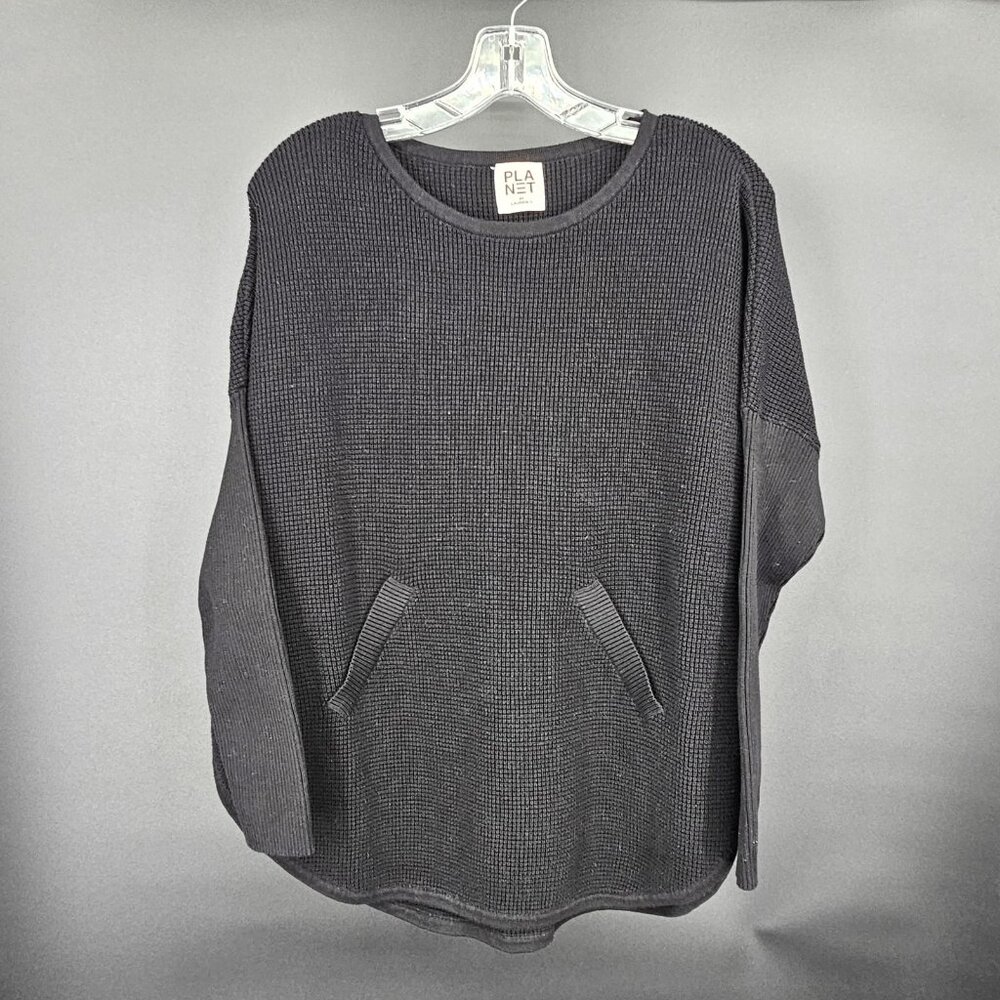 Planet by Lauren G Sweater Womens One Size Black Waffle Knit Thermal Pocket